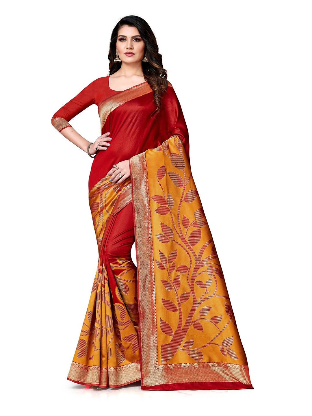 

Maroosh Woven Design Zari Banarasi Saree, Red