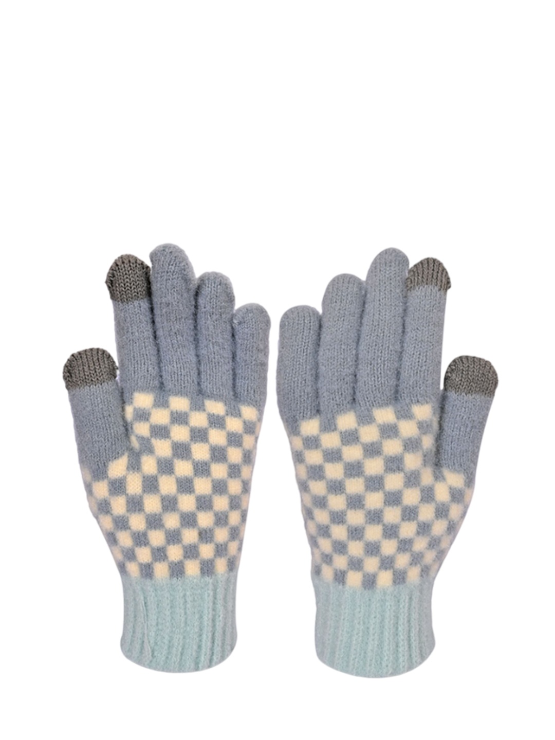 

LOOM LEGACY Women Checked Acrylic Touchscreen Gloves, Turquoise blue