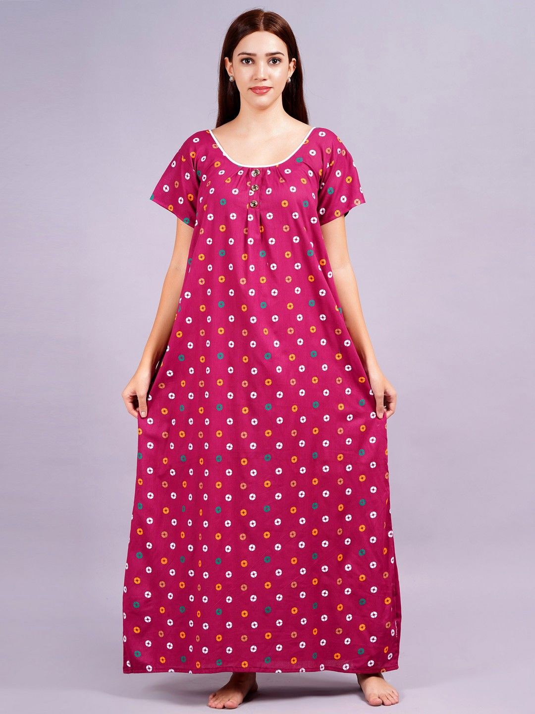 

Breezly Printed Maxi Pure Cotton Nightdress, Pink