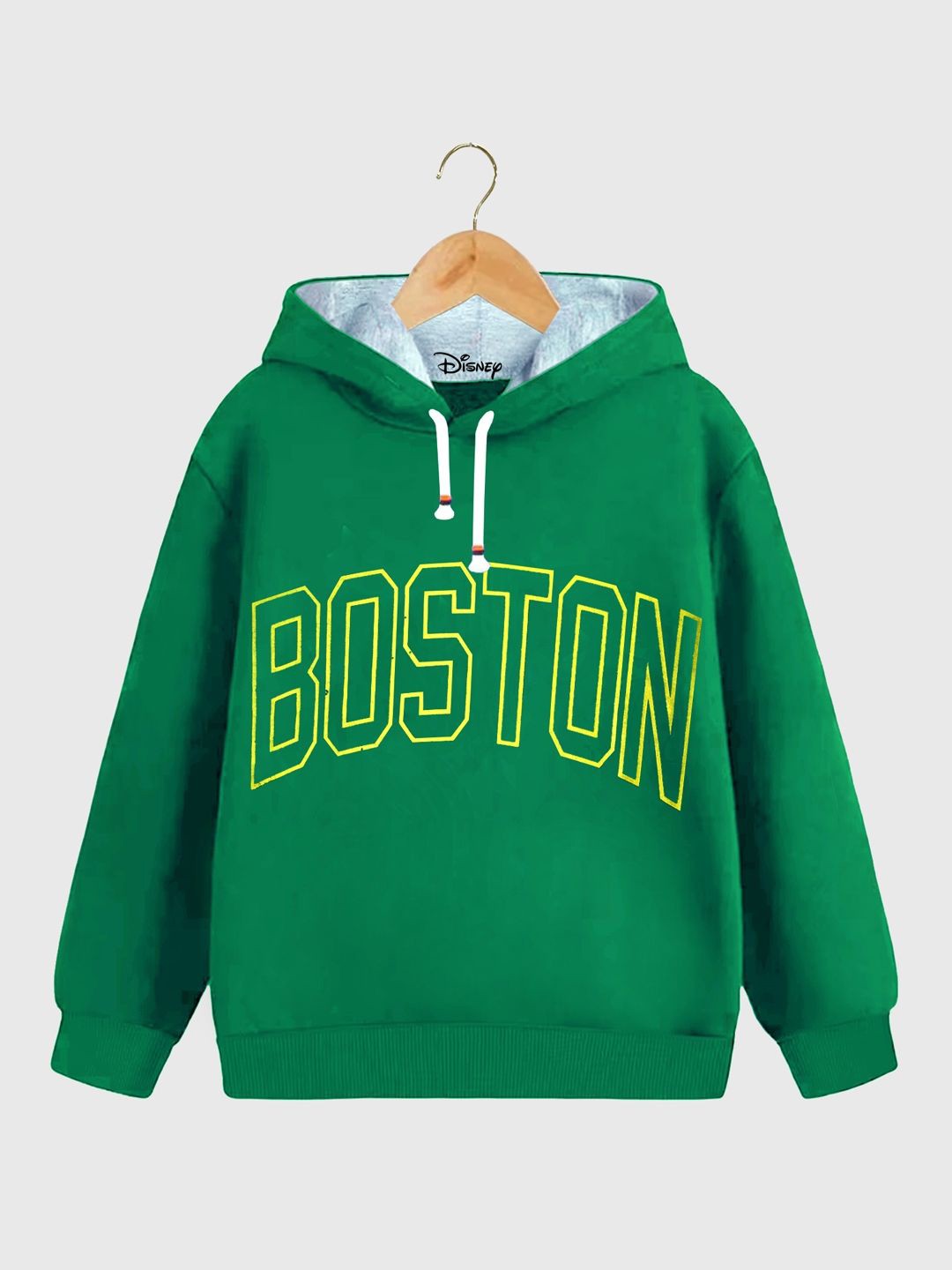 

KUCHIPOO Boys Typography Printed Hooded Sweatshirt, Green