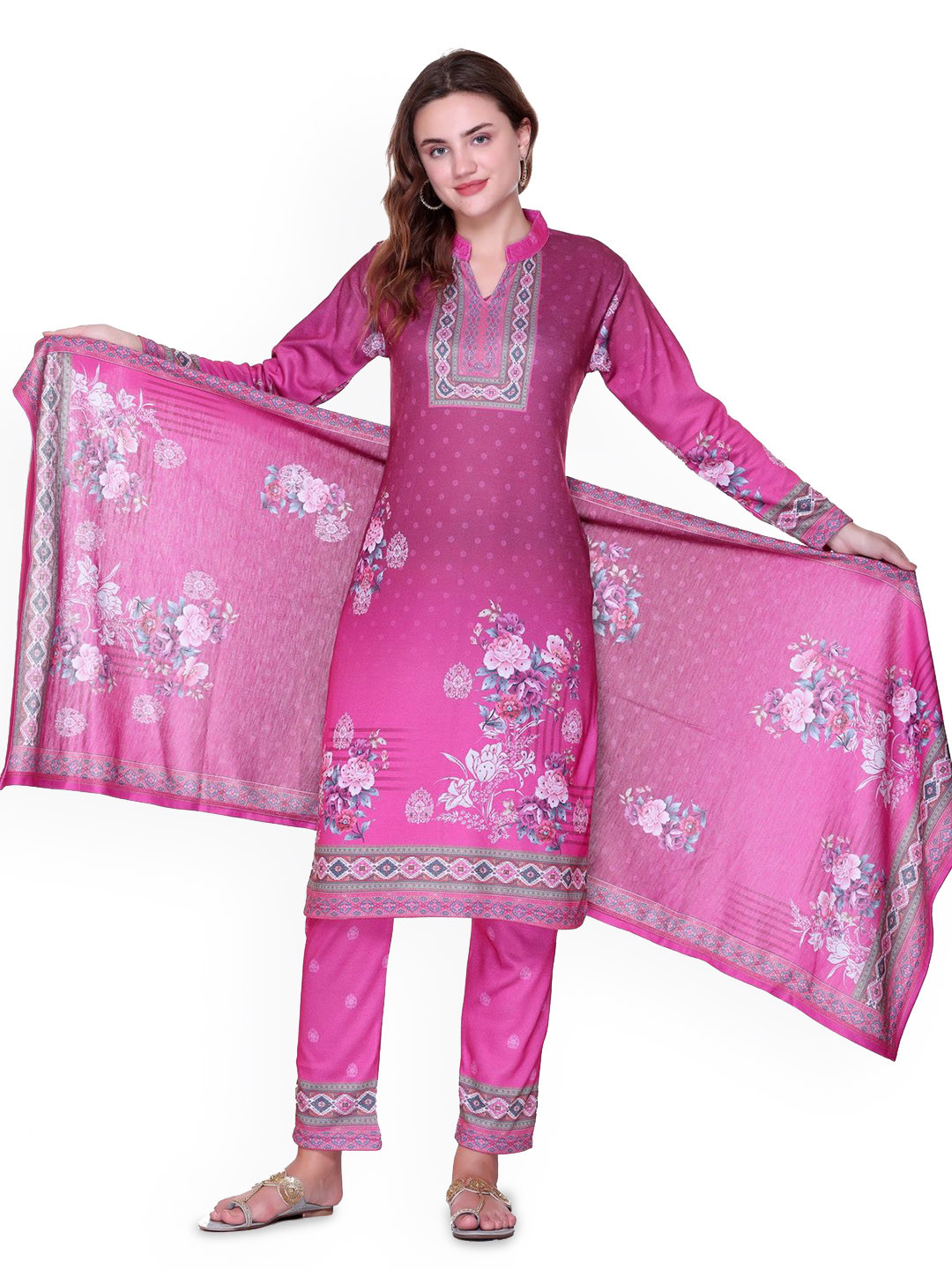 

Melvin Women Ethnic Motifs Printed Regular Kurta with Trousers & With Dupatta, Pink