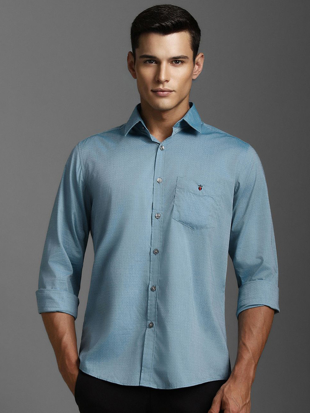 

Louis Philippe Sport Men Slim Fit Solid Casual Pure Cotton Shirt, Blue
