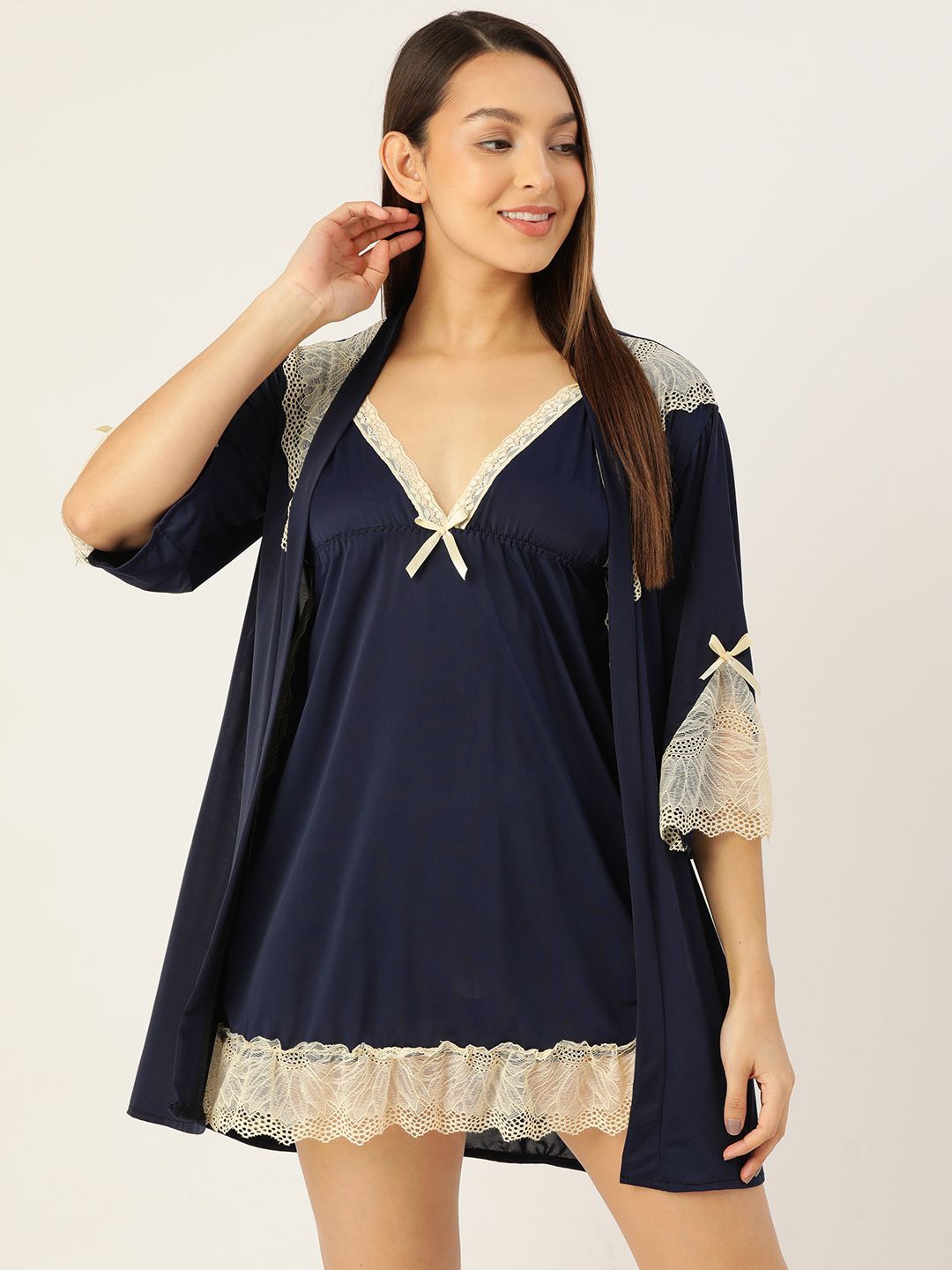 

Ms.Lingies Self Design Satin Baby Doll, Blue