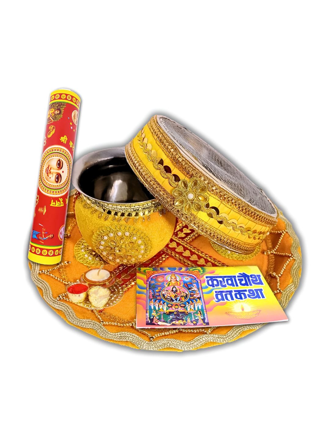 

ME & YOU Yellow and GoldToned Karwa Chauth Thali With Plate