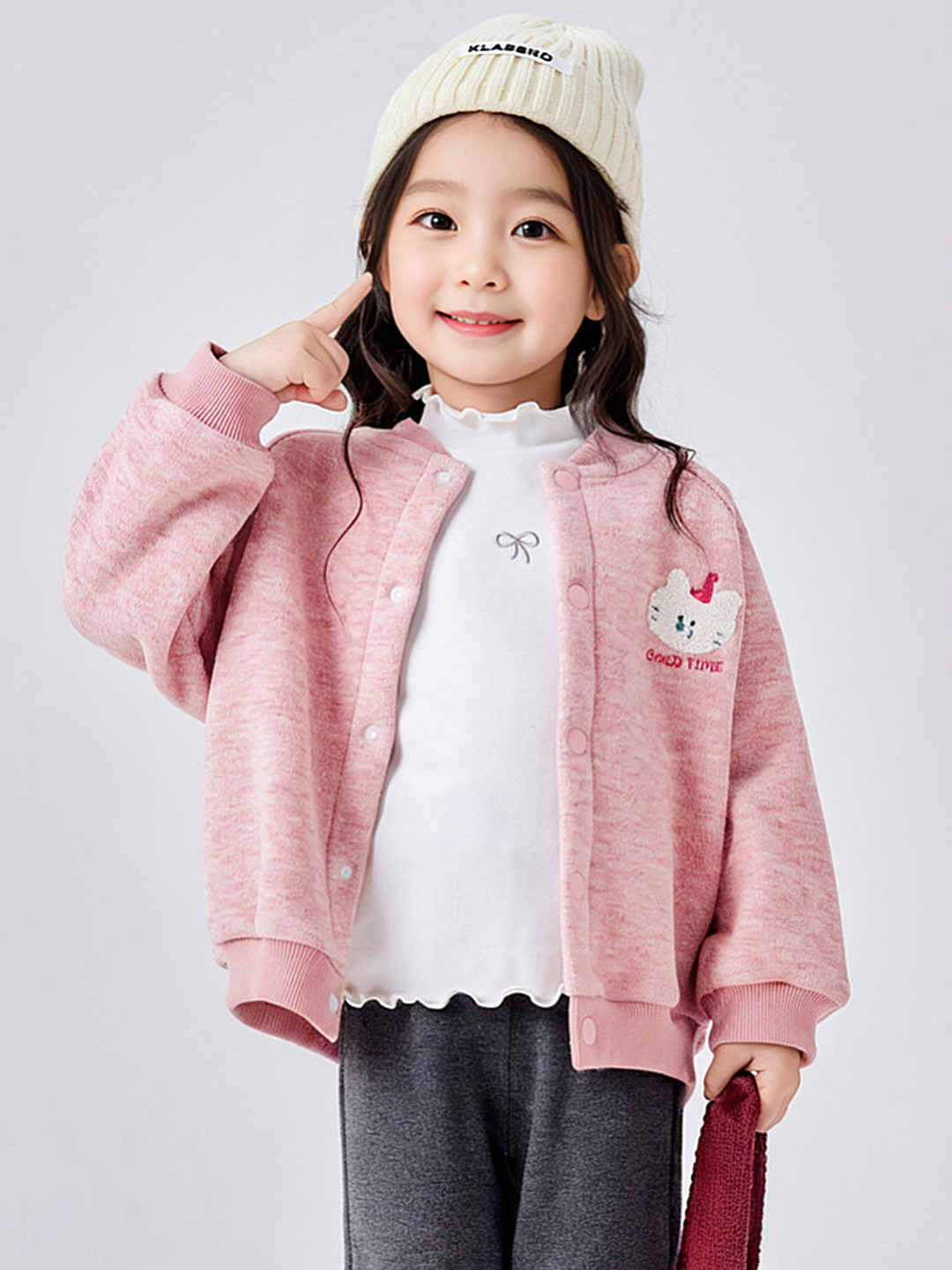 

LULU & SKY Girls Floral without Crop Sporty Jacket, Pink