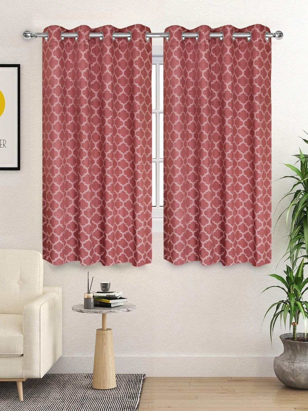 

Saral Home Mauve 2 Pieces Geometric Woven Design Cotton Room Darkening Window Curtains