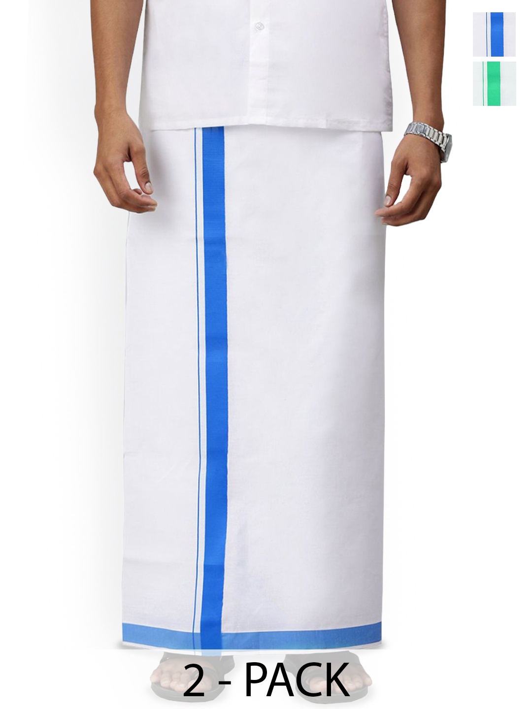 

Ramraj Pack of 2 Men Solid Border Dhoti, White