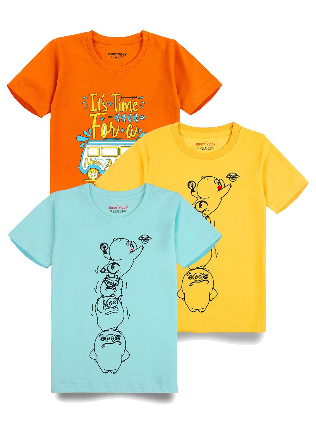 

AUSK Boys Pack Of 3 Graphic Printed Round Neck Cotton T-shirts, Sea green