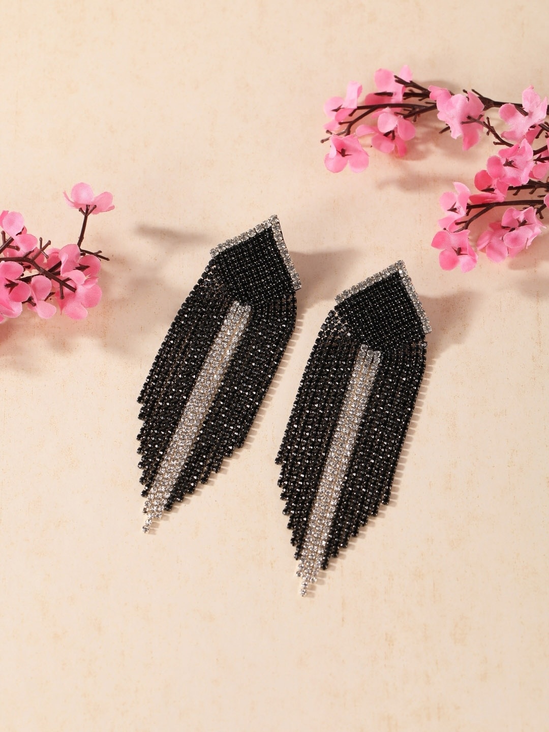 

KPOP Rhinestone Contemporary Drop Earrings, Black