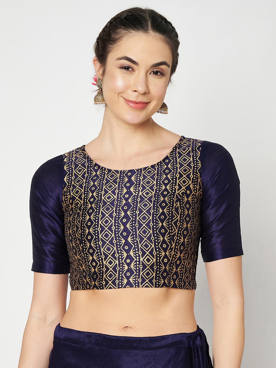 

studio rasa Printed Saree Blouse, Navy blue