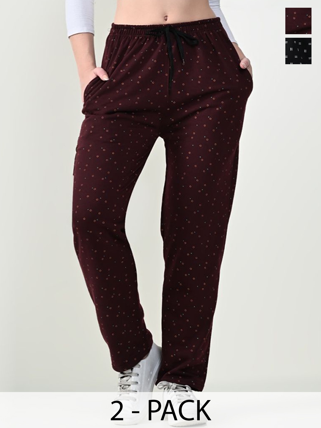 

BAESD Pack Of 2 Women Geometric Printed Regular Trousers, Maroon