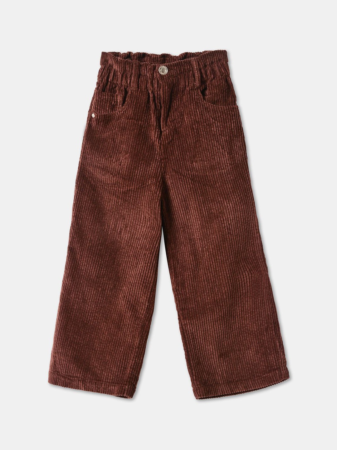 

R&B Girls Cotton Mid-Rise Trousers, Brown
