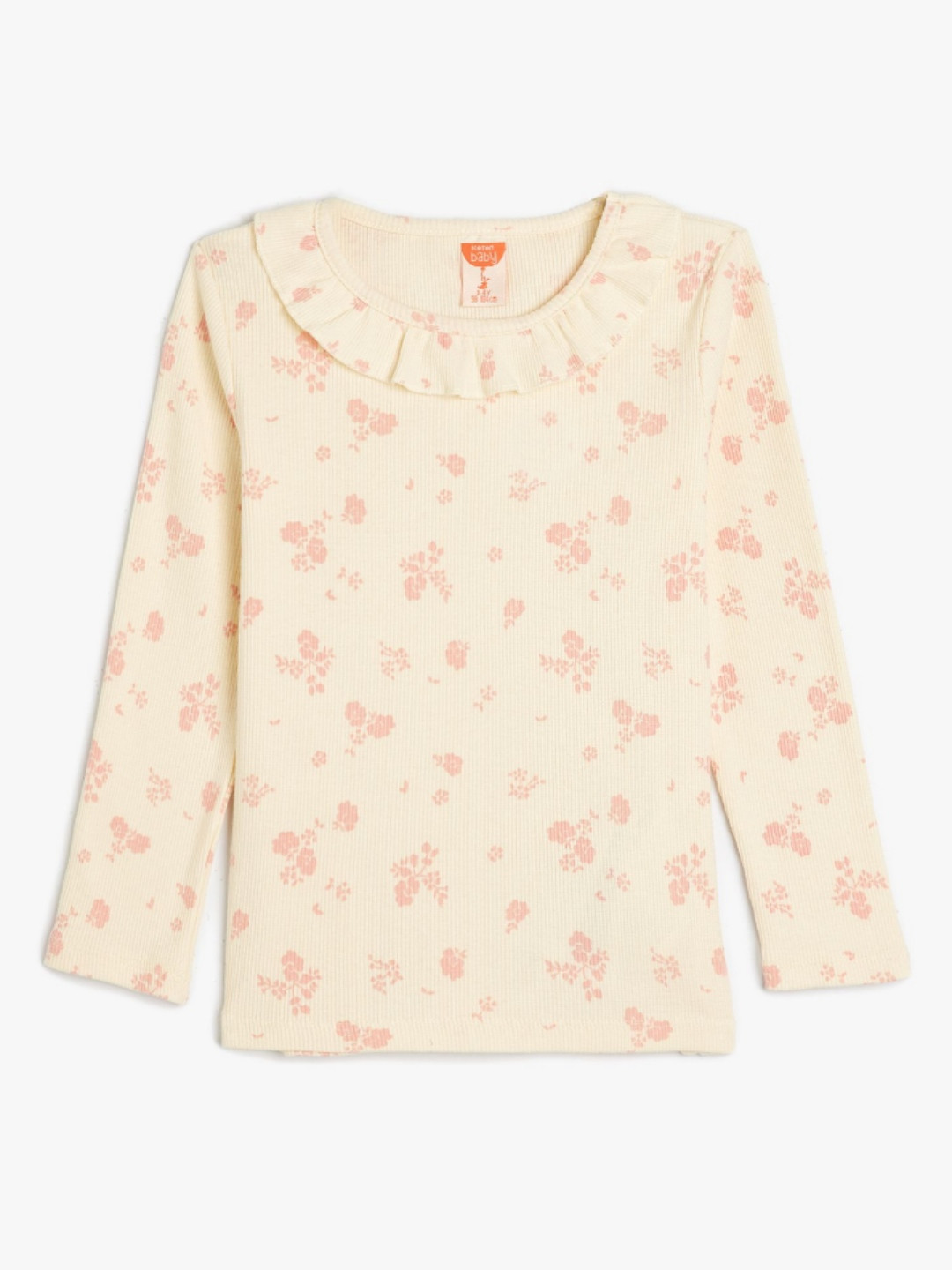 

Koton Girls Floral Printed Boat Neck Cotton T-shirt, Beige