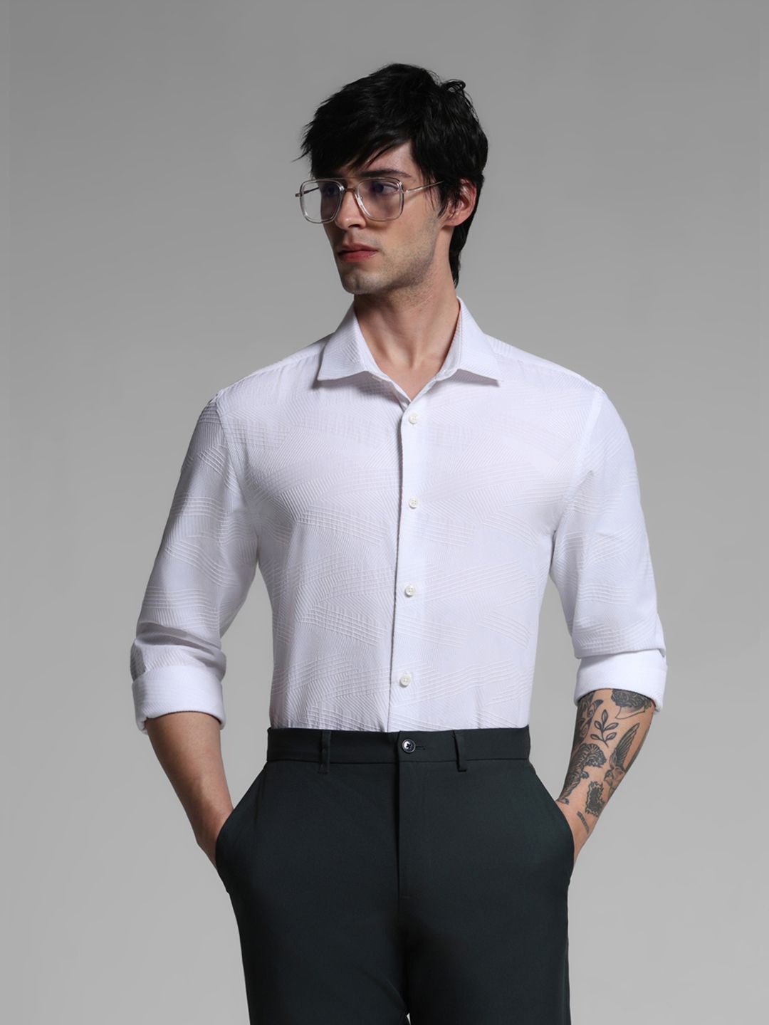 

Jack & Jones Men Spread Collar Textured Slim Fit Casual Shirt, White