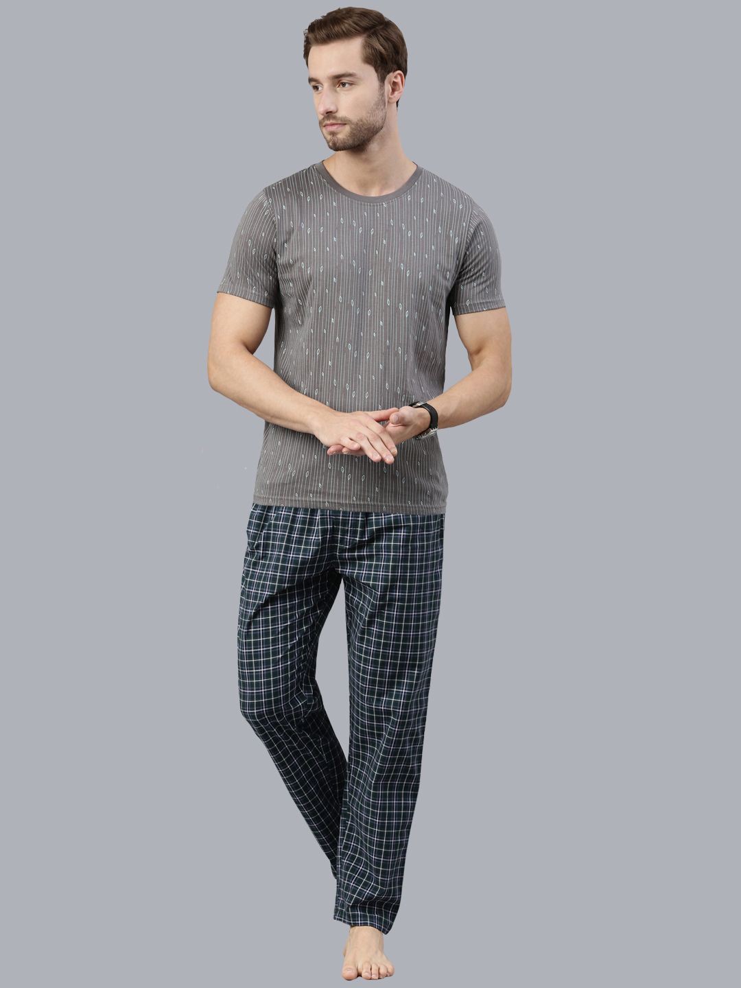

Joven Men Conversational Printed Pure Cotton Night suit, Grey
