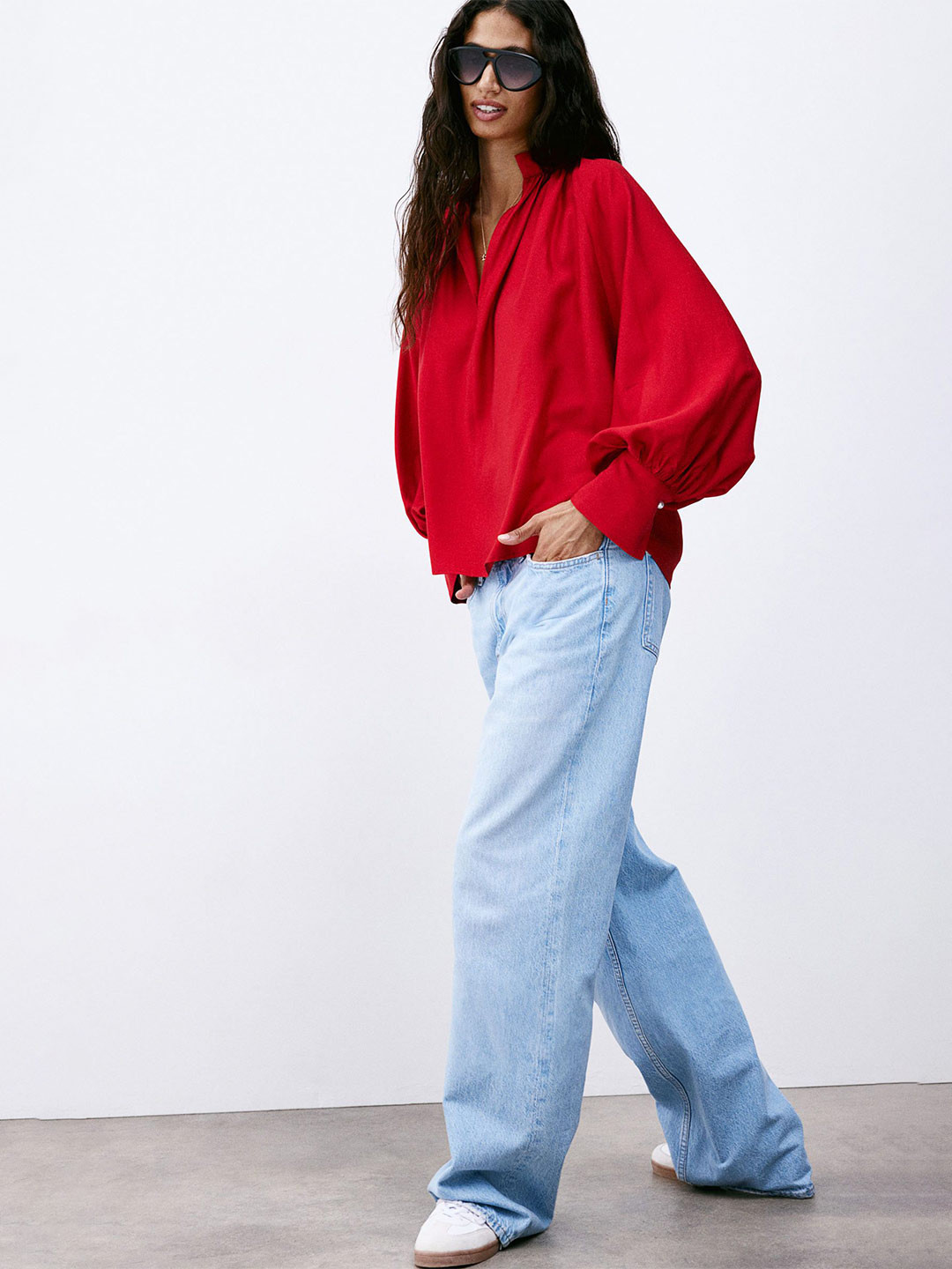 

H&M Balloon-Sleeved Tops, Red