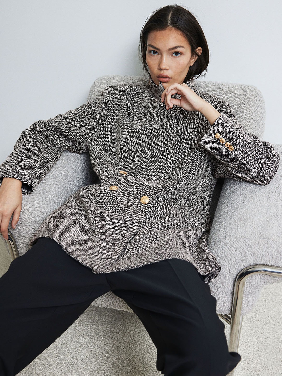 

H&M Textured-Weave Blazer, Grey