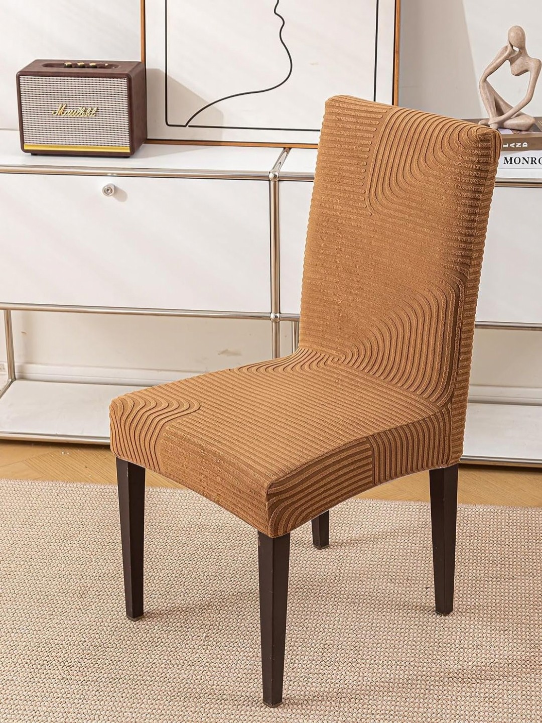 

HOUSE OF QUIRK Camel Brown 2 Pieces Jacquard Removable & Washable Chair Covers