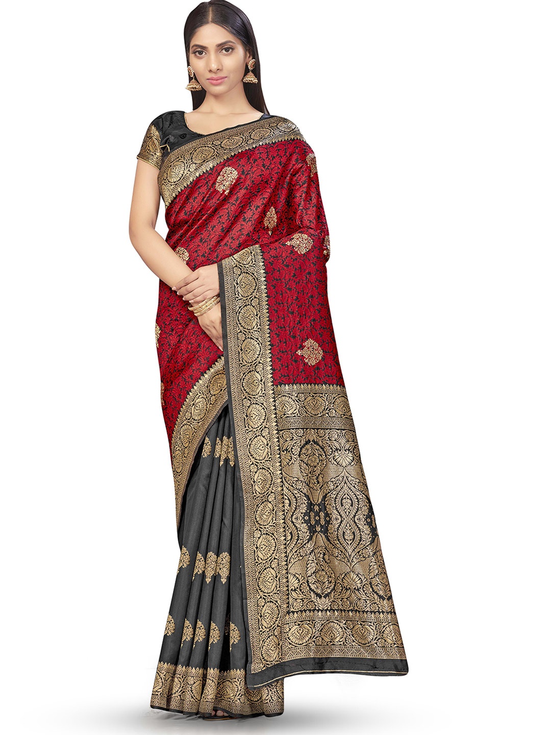 

Maroosh Women Woven Design Zari Banarasi Saree, Black