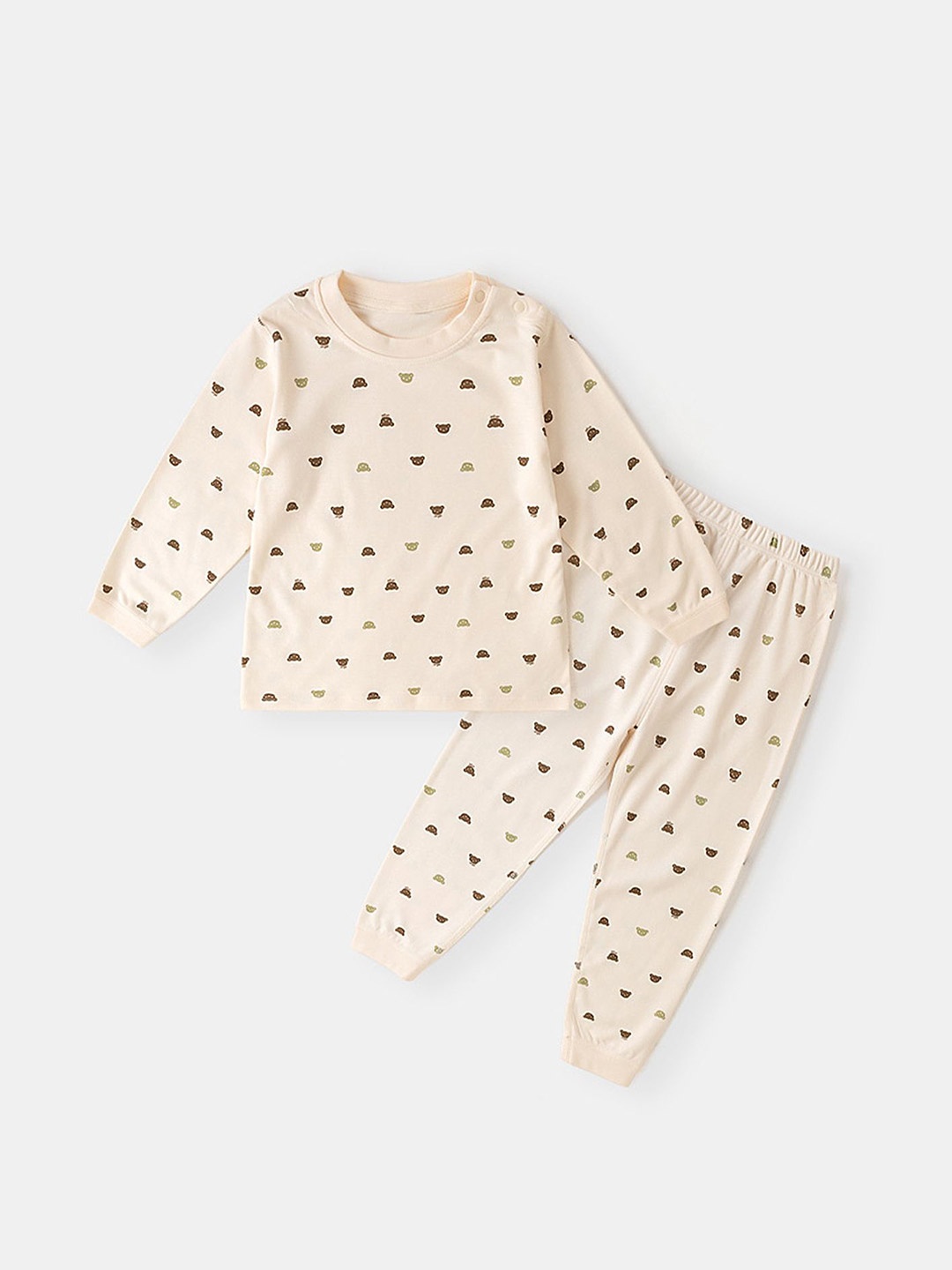 

LULU & SKY Girls Printed Pure Cotton Night Suits, Off white