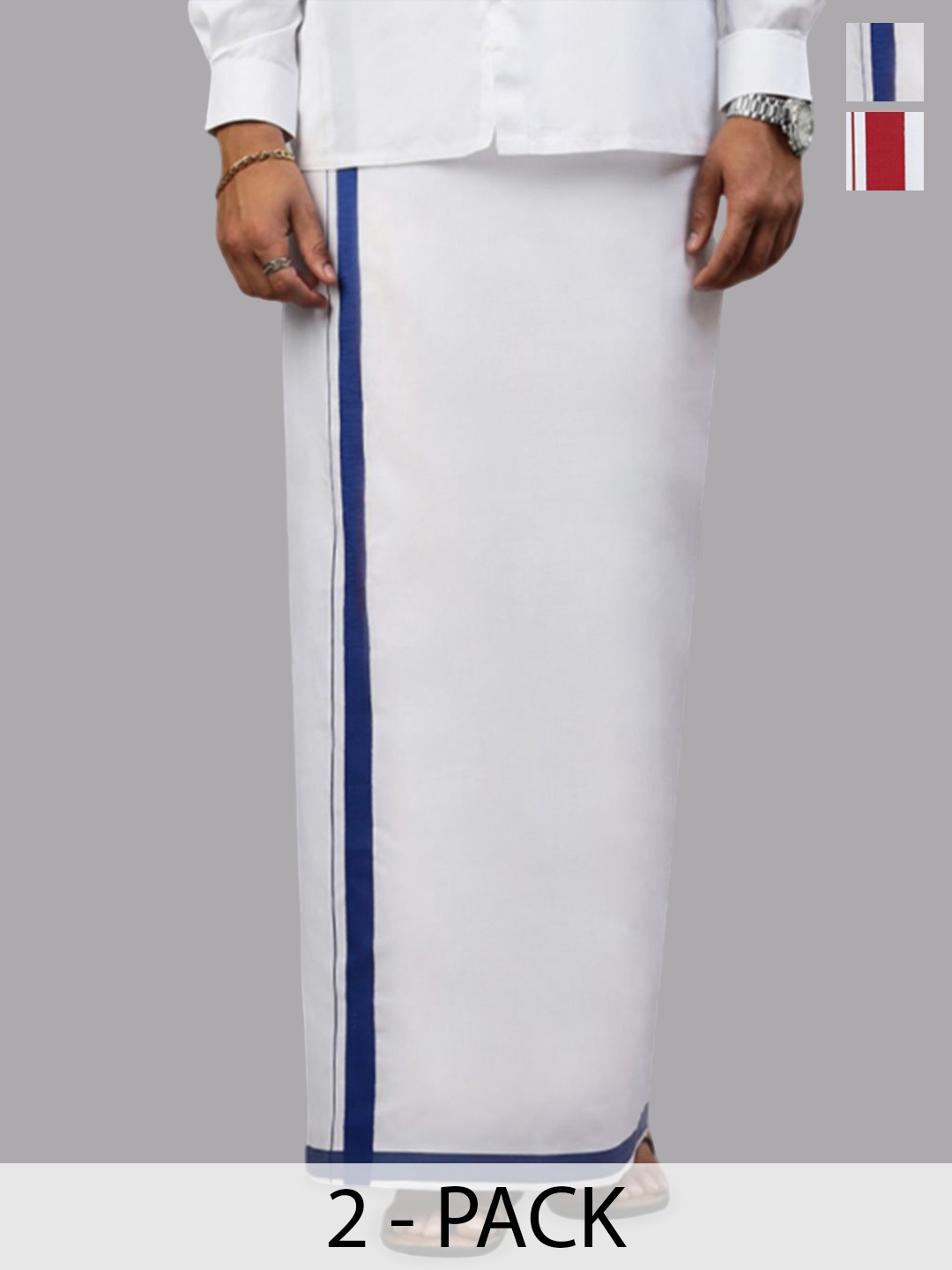 

Ramraj Pack of 2 Men Solid Border Dhoti, White