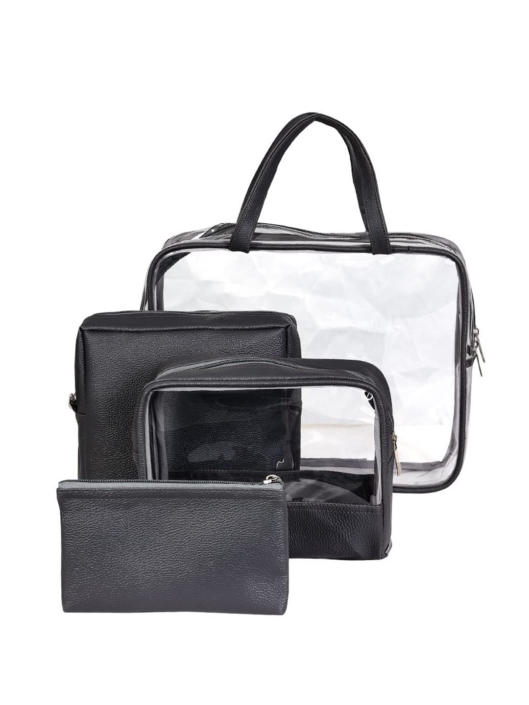 

prettykrafts Black & Transparent 4 Pieces Reusable Travel Pouches Organisers