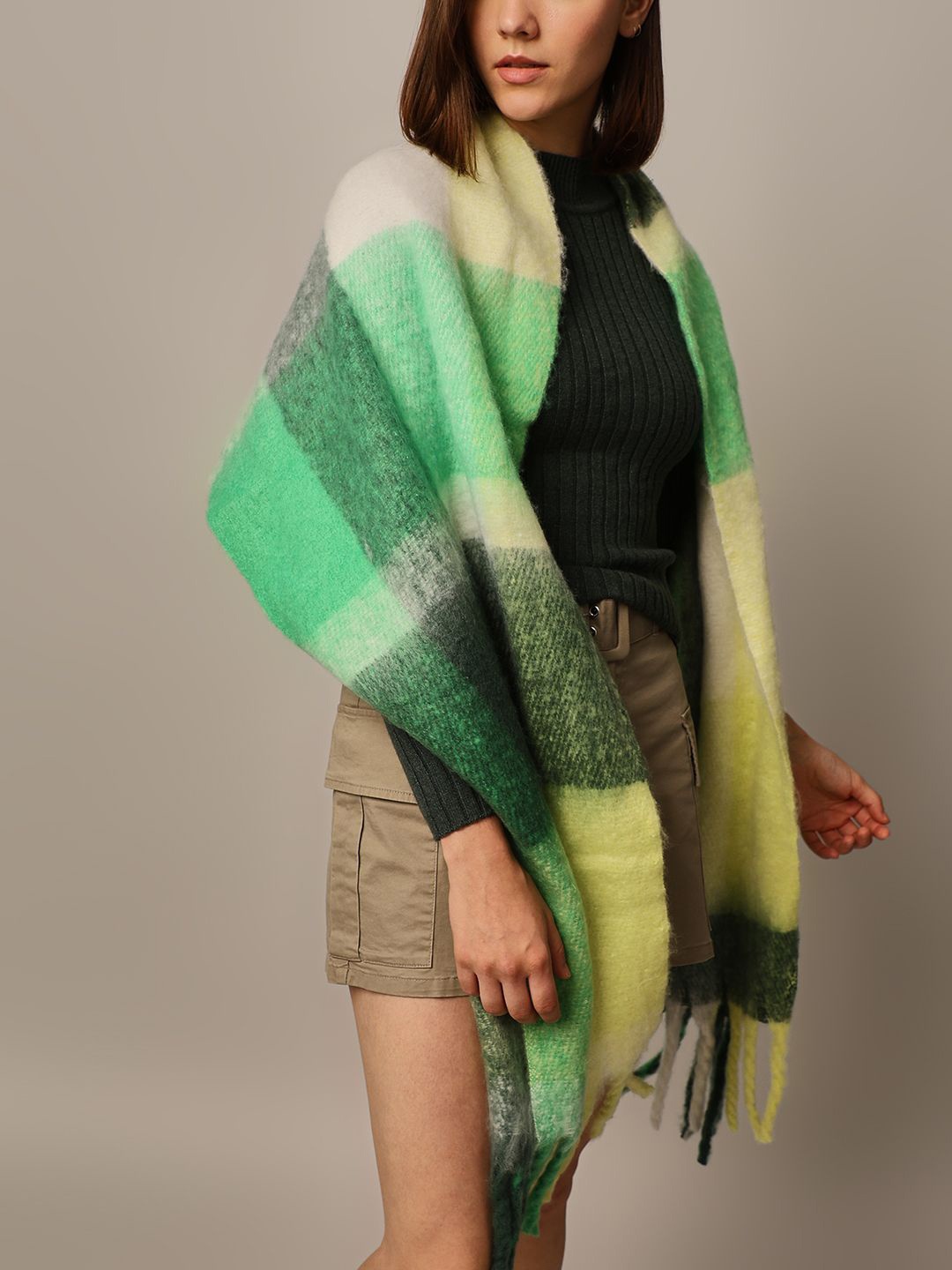 

ONLY Women Checked Scarf, Green