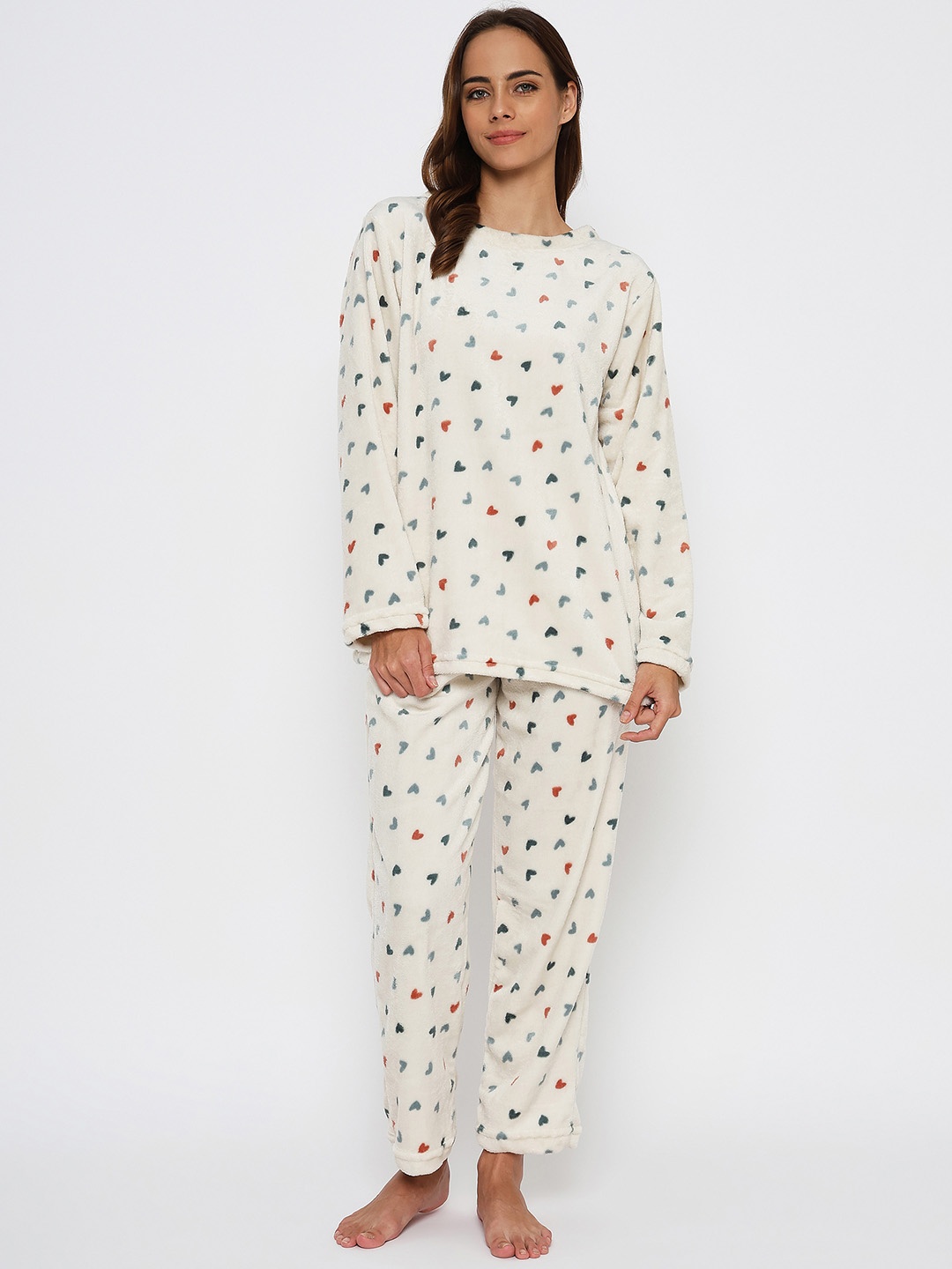 

Camey Women Conversational Printed Night suit, White