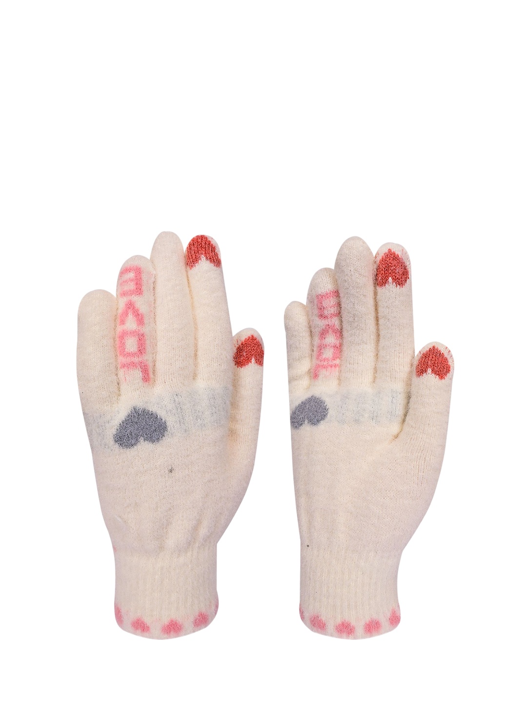 

LOOM LEGACY Women Patterned Acrylic Touchscreen Gloves, Cream