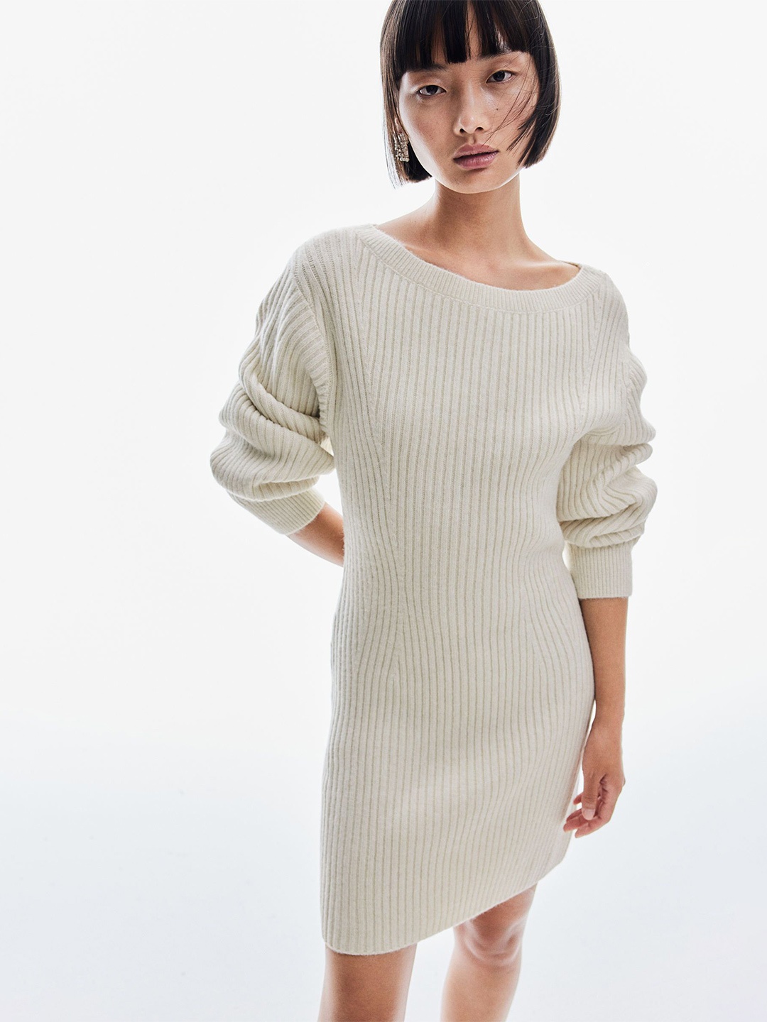

H&M Rib-Knit Boat-Neck Dresses, White