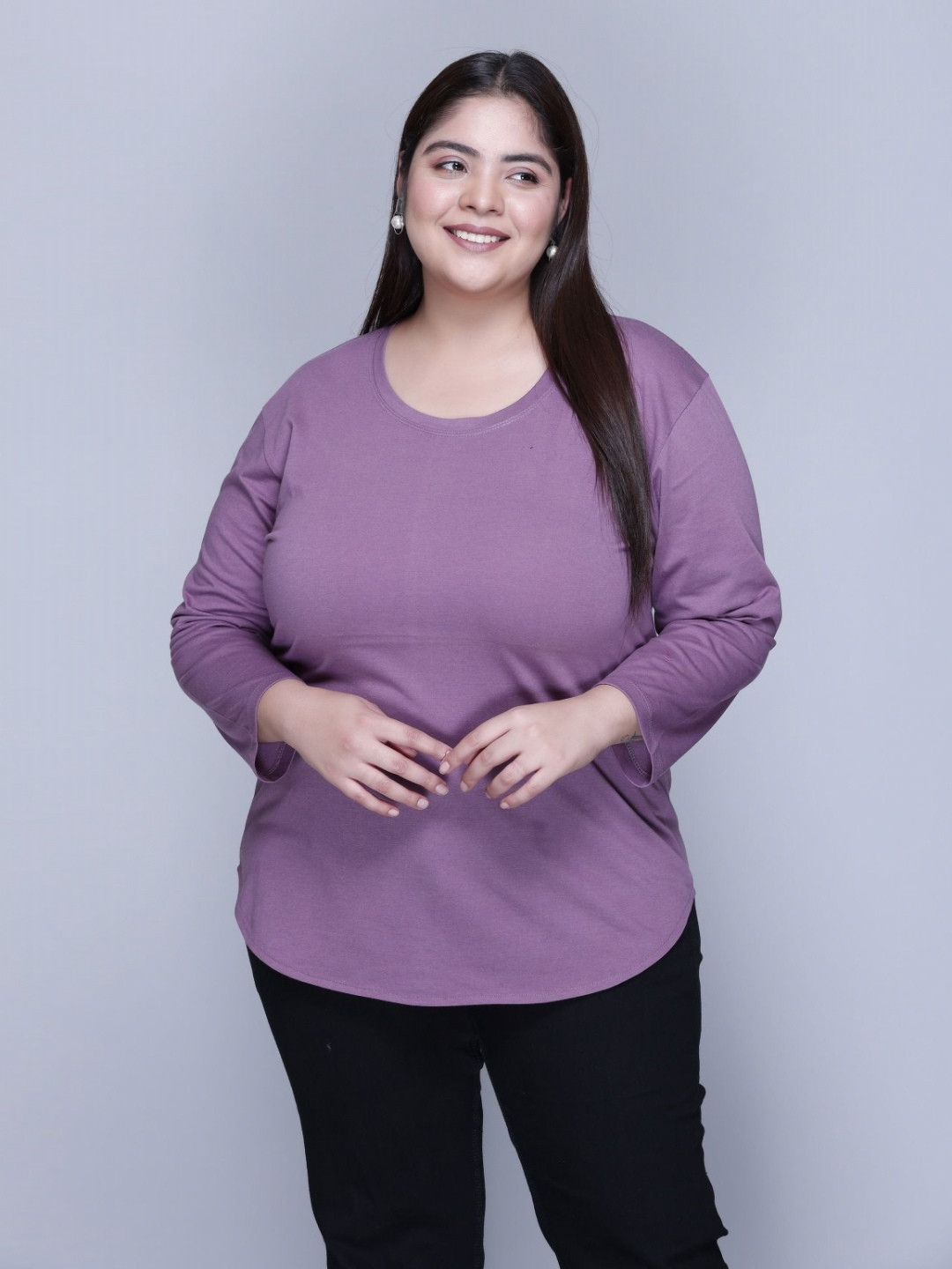 

IN Love Women Solid Round Neck Cotton T-shirt, Purple