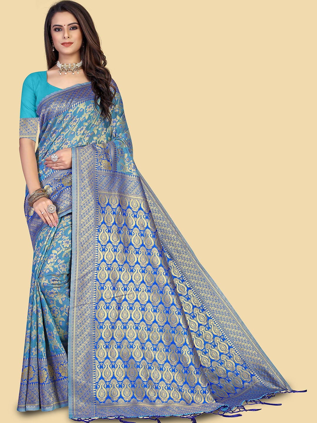 

Maroosh Woven Design Zari Saree, Blue