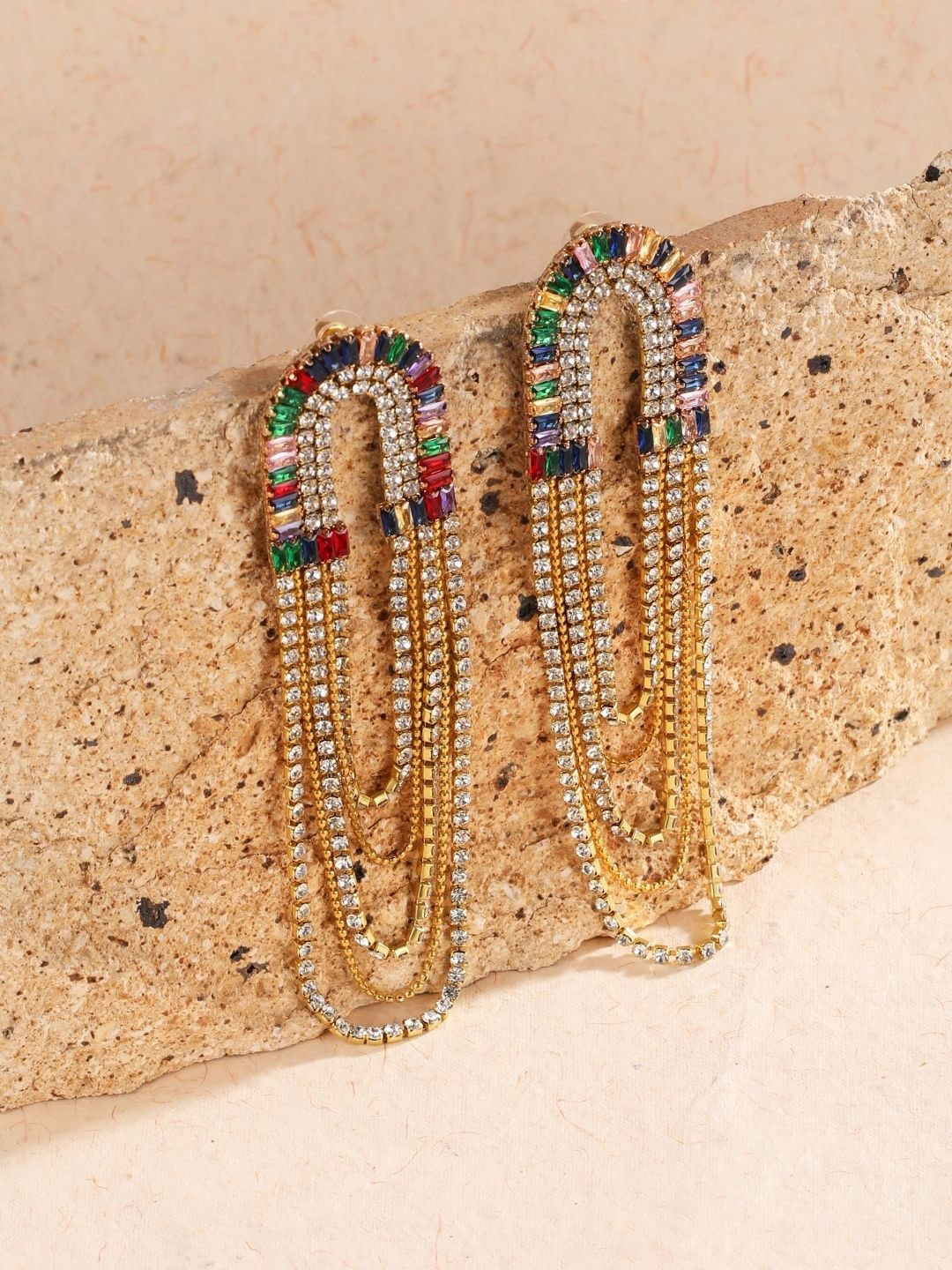 

KPOP Gold-Plated Contemporary Rhinestone Studded Drop Earrings