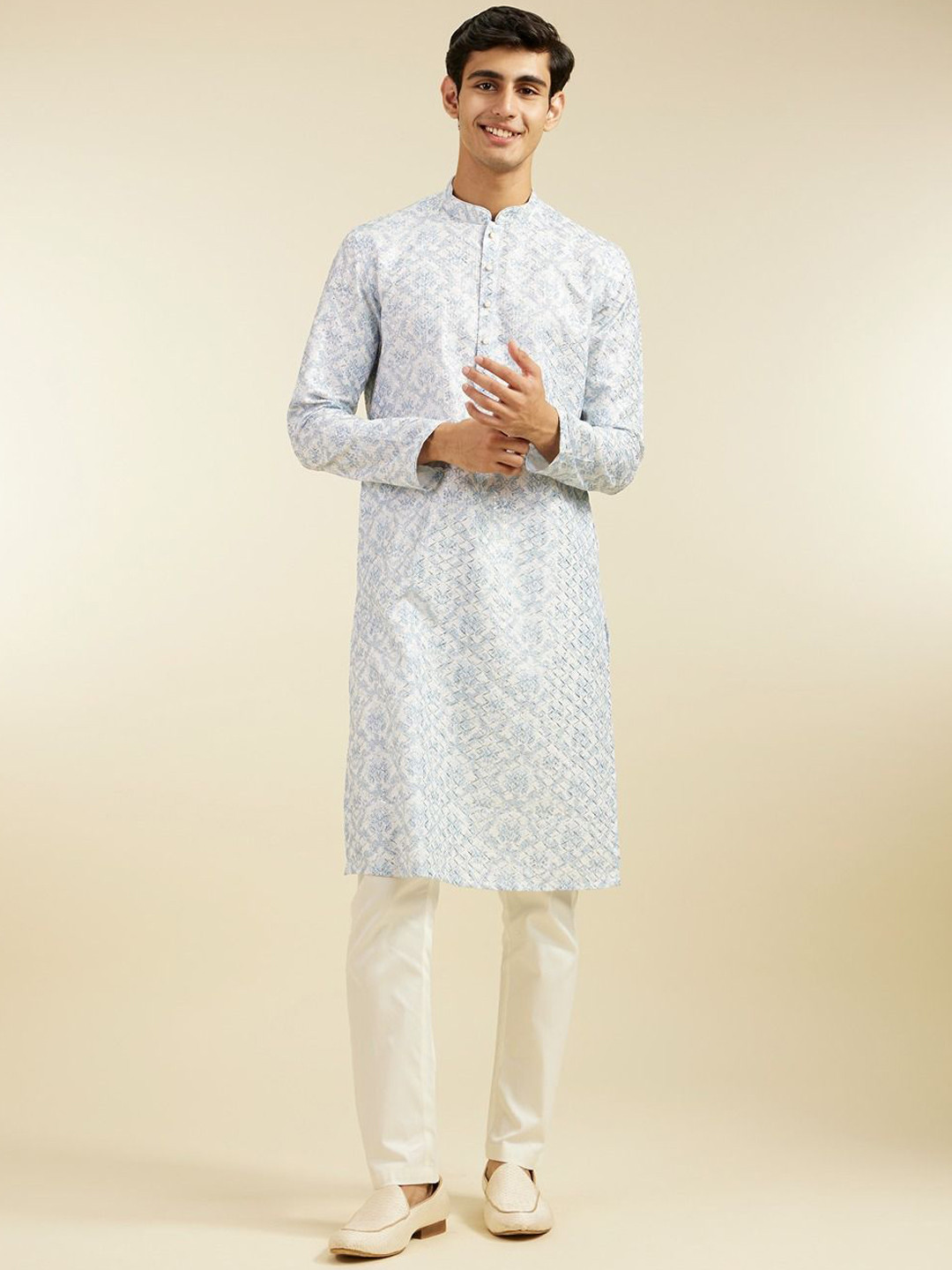 

Diwas by Manyavar Men Printed Straight Kurta, Blue