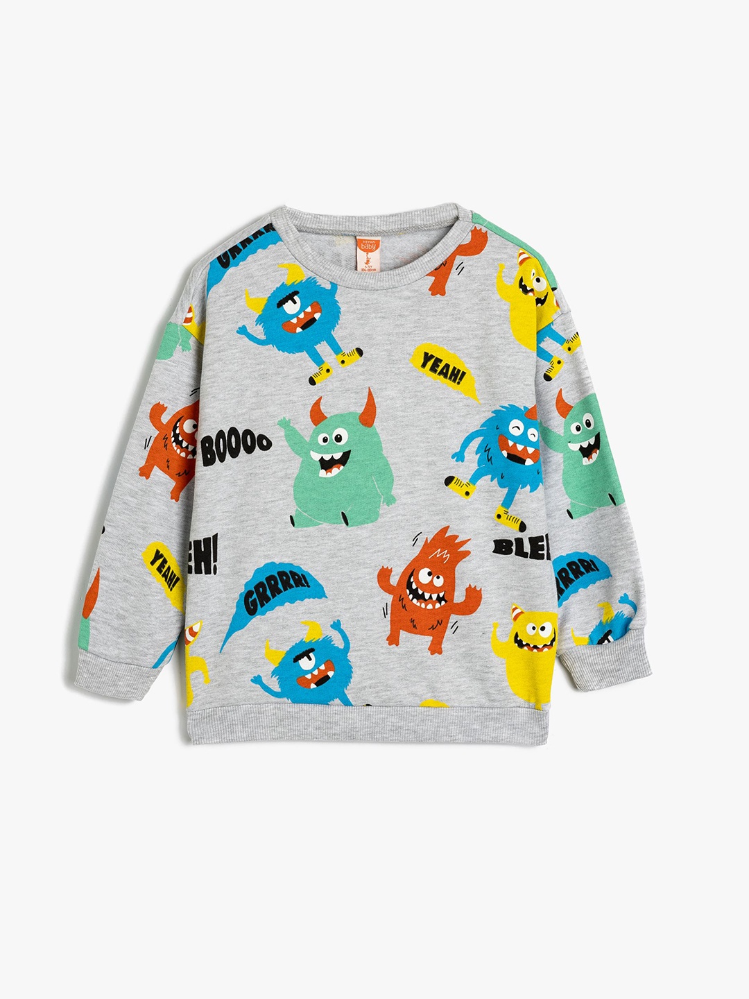 

Koton Boys Conversational Printed Round Neck Cotton Pullover Sweatshirt, Grey