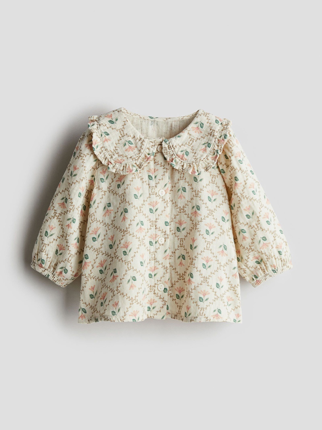

H&M Infant Girls Printed Denim Blouse, Beige