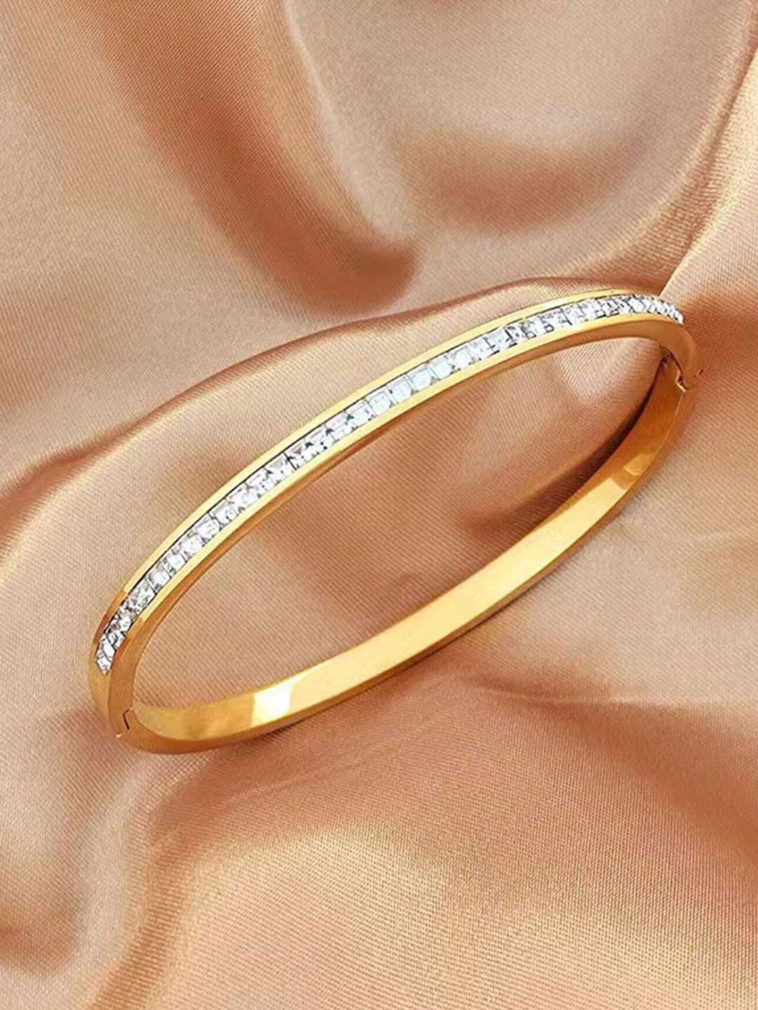 

WATCHSTAR Gold-Plated Cubic Zirconia Stone Studded Kada Bracelet