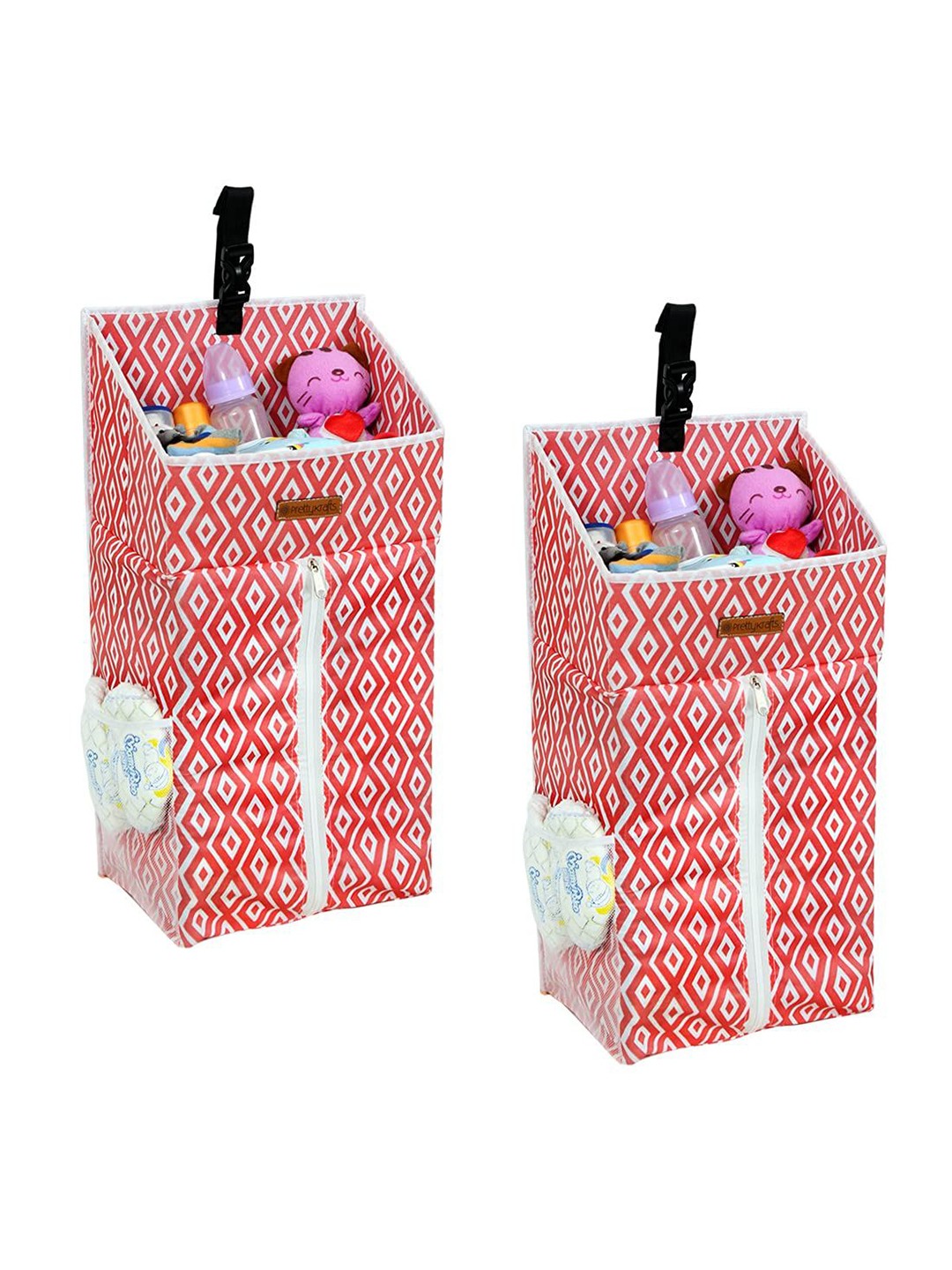 

prettykrafts Red & White 2 Pieces Printed Reusable Multi-Utility Organisers