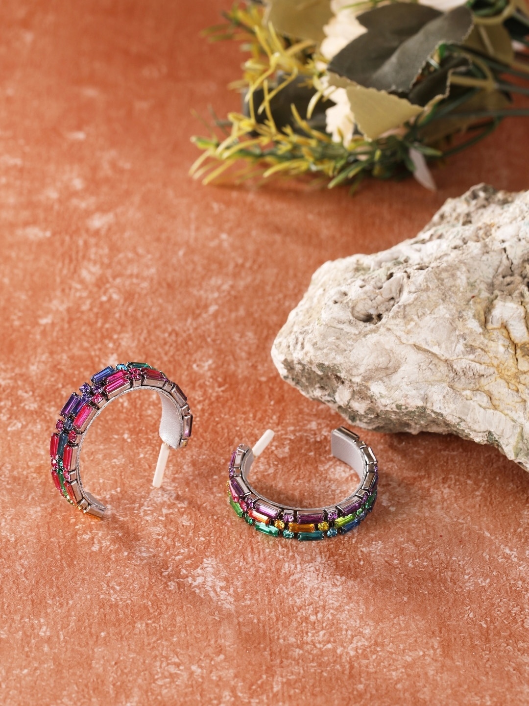 

KPOP Silver-Plated Contemporary Rhinestone Half Hoop Earrings