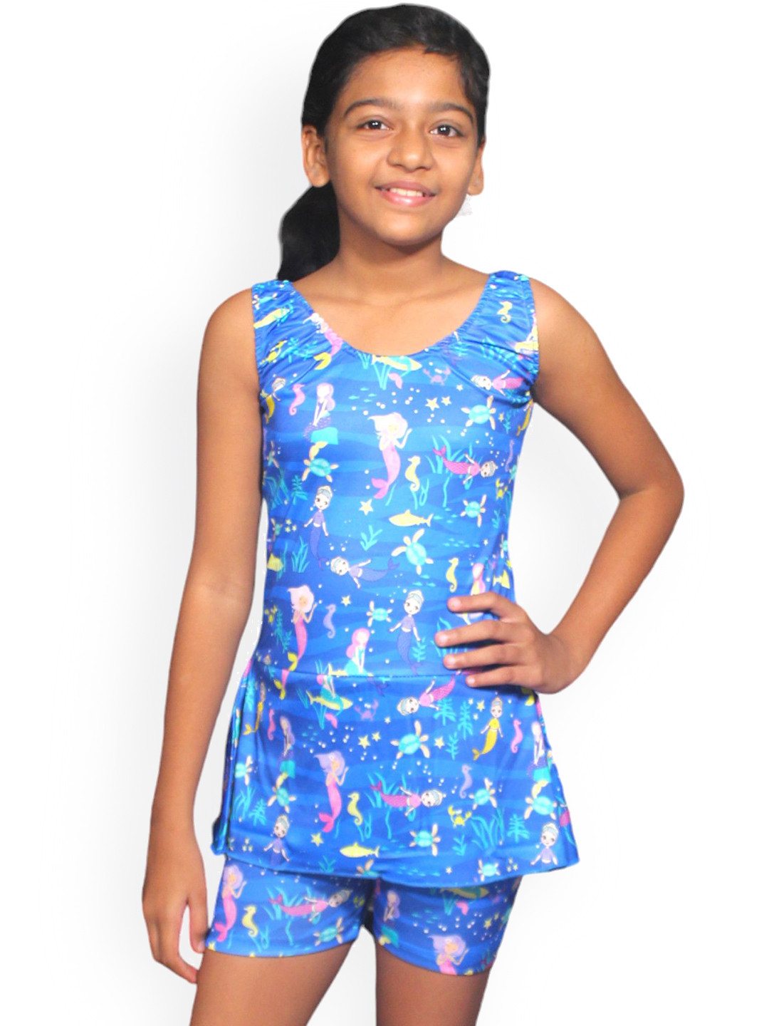 

Aqua Holic Girls Animal Printed Round Neck Swimming Suit, Blue