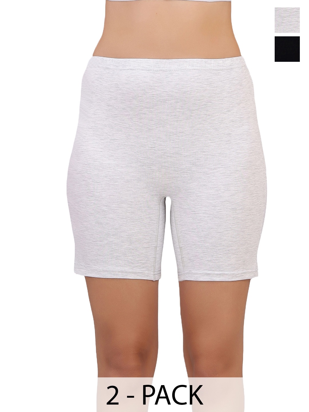 

SELFCARE Pack of 2 Womens Reguler Fit Mid Rise Cotton Sports Shorts, Grey