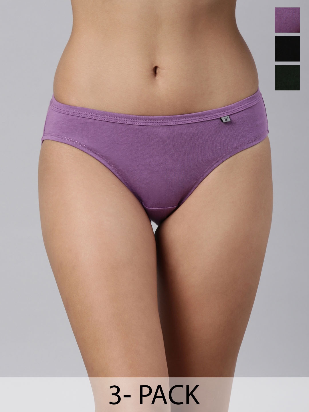 

Kryptic Women Pack Of 3 Cotton Mid-Rise Seamless Bikini Briefs KRWBR609_608_605_R4, Purple