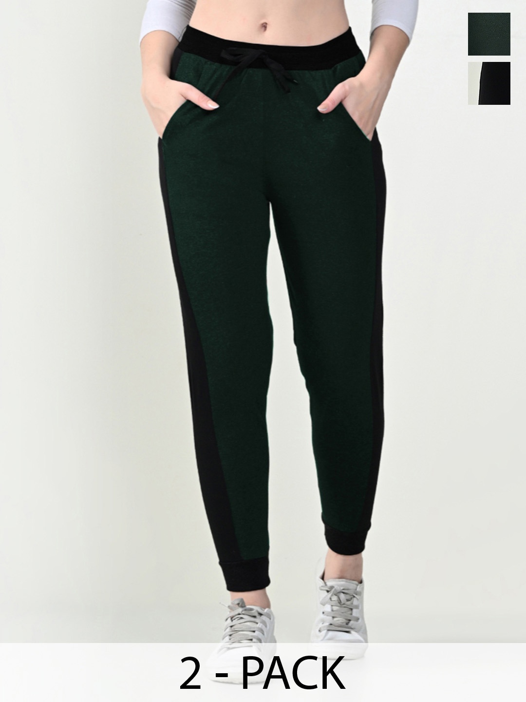 

BAESD Women Pack Of 2 Cotton Mid Rise Joggers, Green