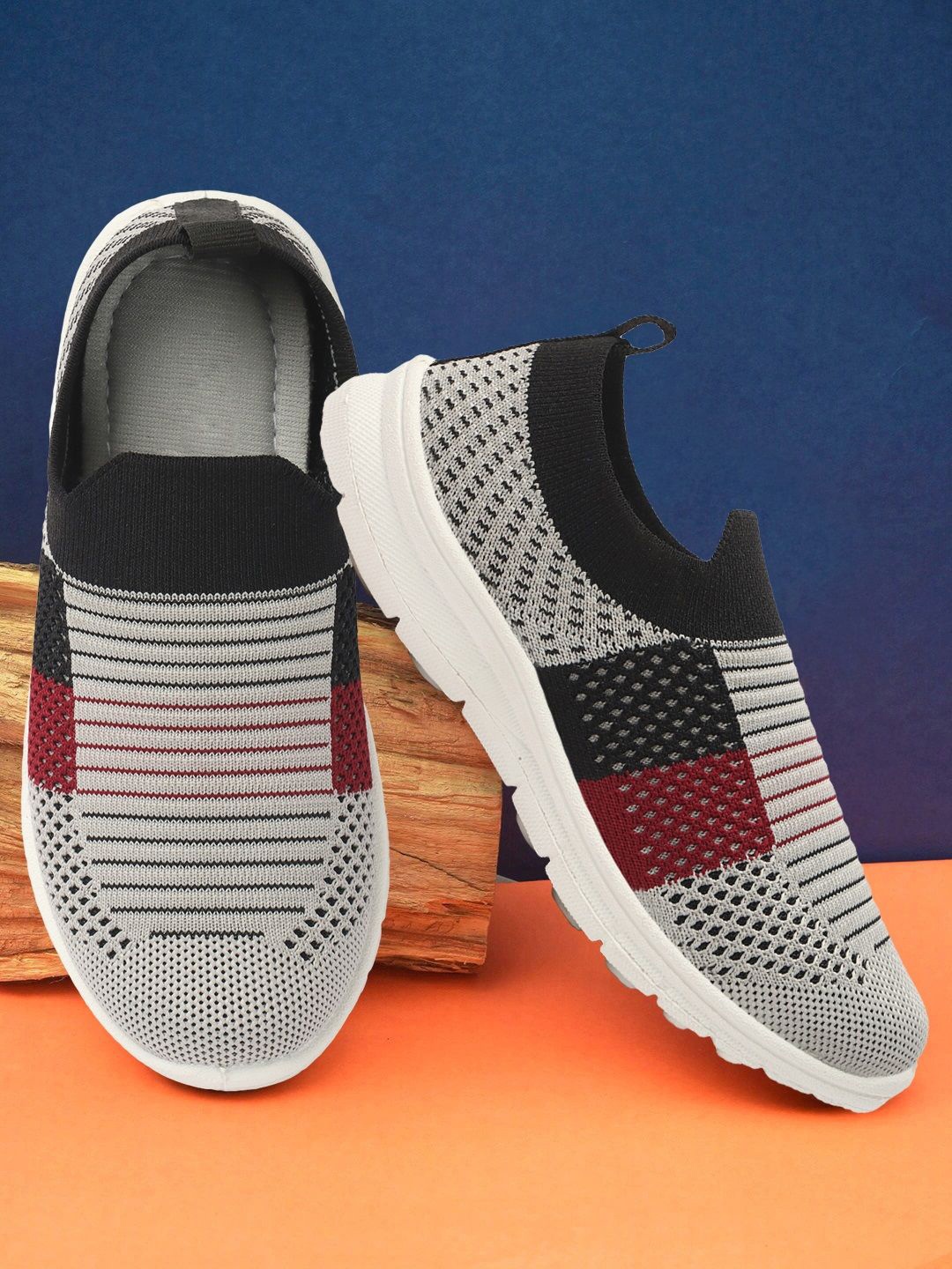 

YK Girls Striped Slip-On Sneakers, Black