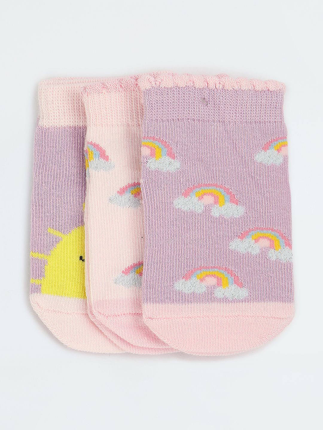 

max Girls Pack Of 3 Patterned Ankle-Length Socks, Pink