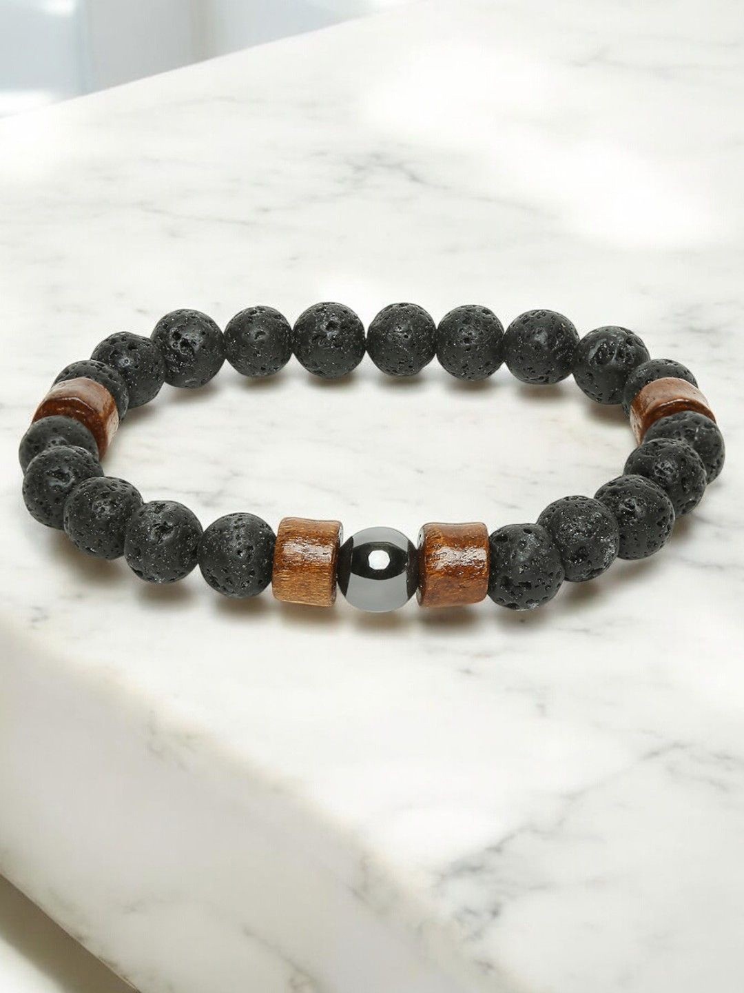 

fabula Men Beaded Elasticated Bracelet, Black