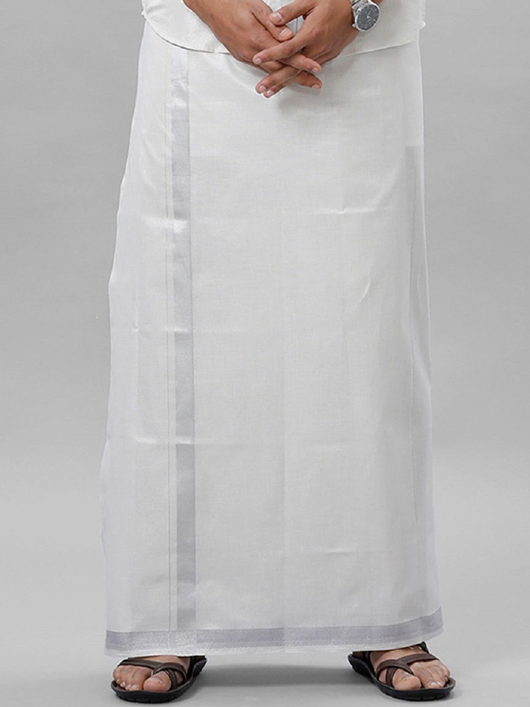 

Ramraj Men Solid Adjustable Dhoti with Border, White