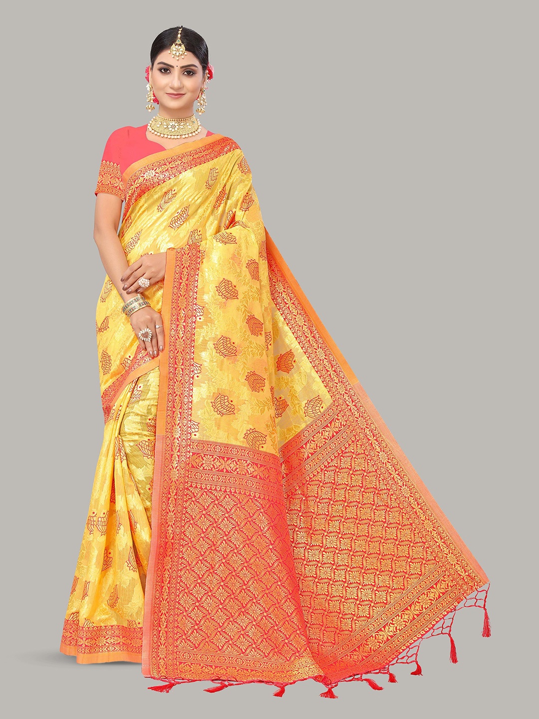 

Maroosh Woven Design Zari Saree, Yellow