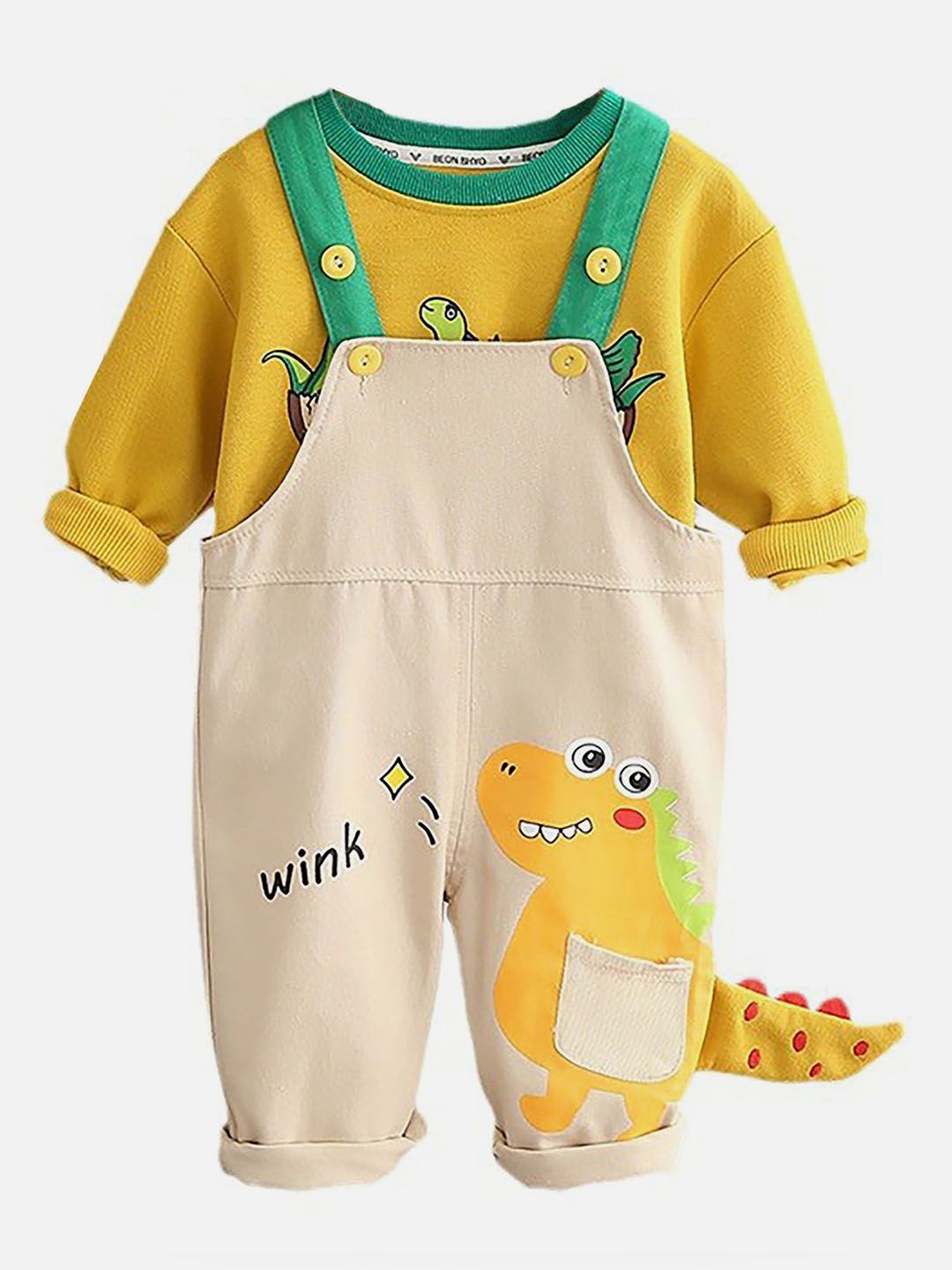 

Little Surprise Box LLP Kids Printed Dungarees With T-Shirt, Yellow
