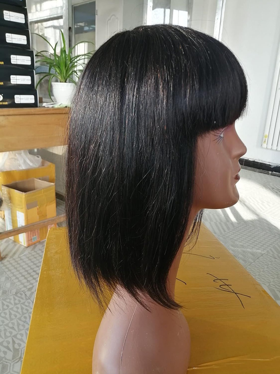 

D-Divine Full Head Bob Style With Bangs Hair Wigs- Brown